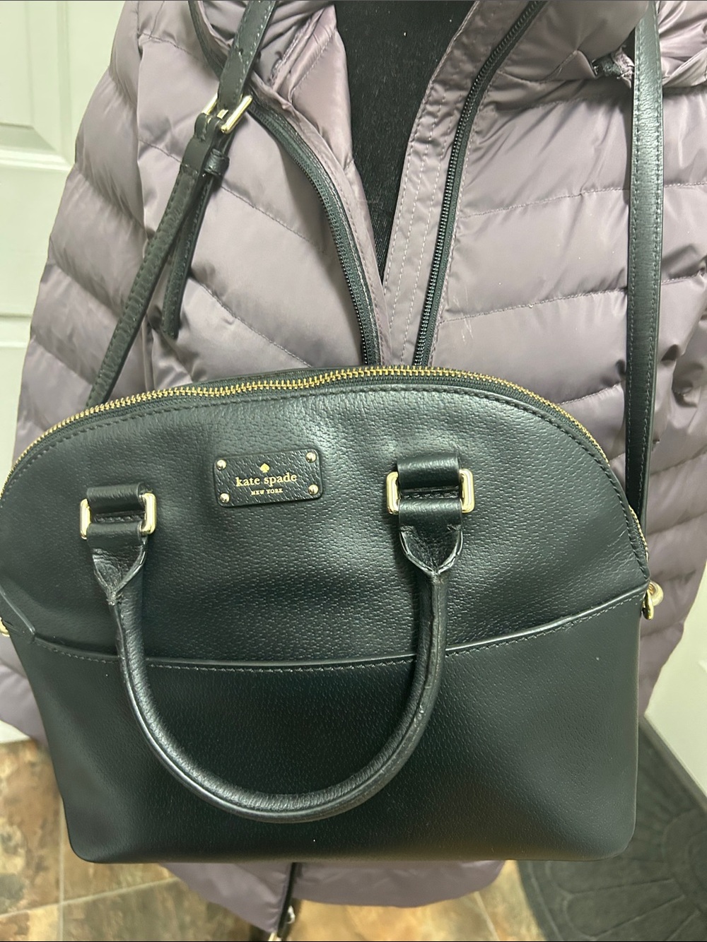kate spade black leather satchel with gold hardware